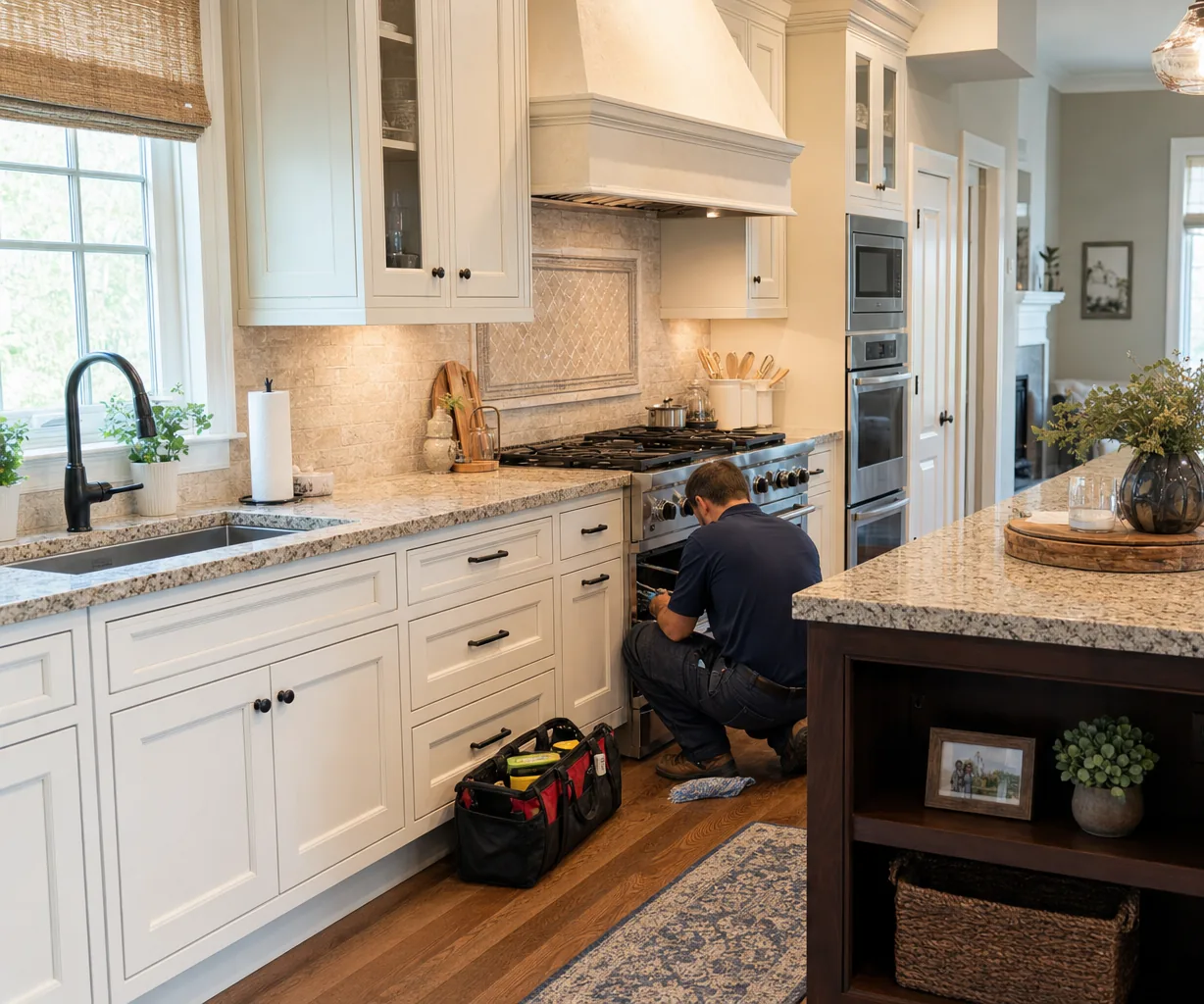 A luxury kitchen with built-in stainless appliances up close